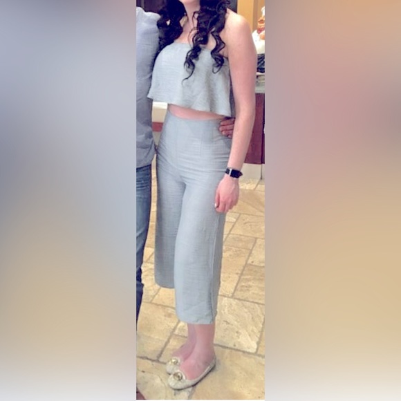 Gray Trousers with Elastic Waistband and Tapered Legs - Picture 1 of 4